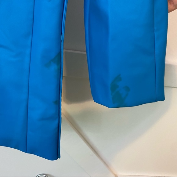 Nina Ricci Asymmetric Cutout Faux Leather Button Front Collared Blazer Blue 34 - Picture 9 of 14